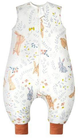 WYTbaby Schlafsack mit Füßen 1.0 Tog, 100% Baumwolle Schlafsack mit Beinen Ganzjahres Babyschlafsack für Junge Mädchen 80cm (Kinder Höhe 80-90cm)