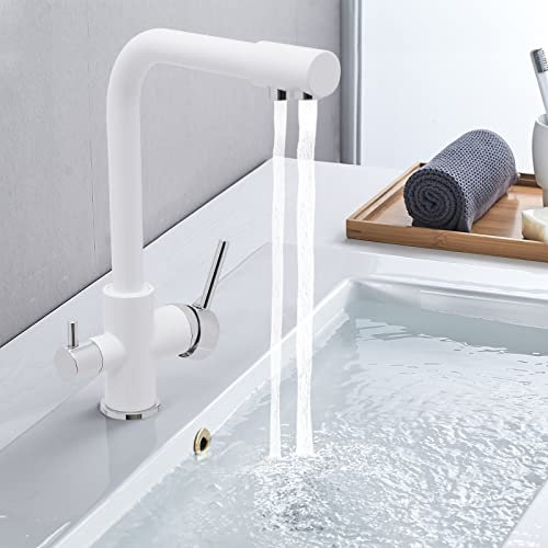 Grifo de agua potable de 3 vías, grifo de filtro de agua de cocina, grifo de acero inoxidable, latón ósmosis, grifo mezclador de encimera, fregadero de doble mango, temperatura ajustable, orificio