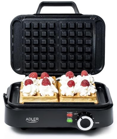 Adler Europe Mini Waffle Maker 2000W – Piastra Waffle Compatta per Waffle Croccanti – Waffle Maker con Rivestimento Antiaderente e Controllo della Temperatura – Design Salvaspazio