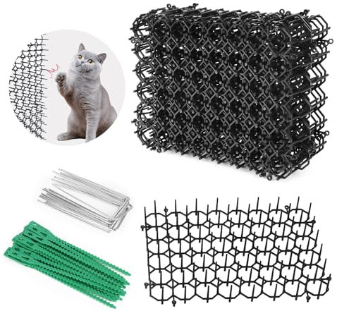 MXTIMWAN 12 Pezzi Tappetino Repellente per Gatti, 15x20cm Stuoie di Spine Anti-Gatto + 12 Unghia Macinata a Forma di U + 20 Cravatta Verde, Tappetino per Gatti con Punt Punte per Prato Giardino