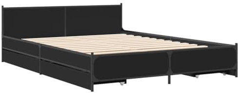 vidaXL Bettgestell, Bett mit Schubladen, Bettrahmen mit Metallbeine Sperrholzlatten, Doppelbett für Schlafzimmer, Schubladenbett, Schwarz 135x190cm Holzwerkstoff