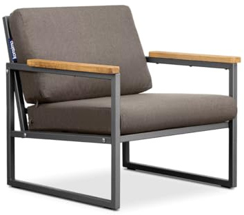 Konsimo Gartensessel - Modern Outdoor Sessel Lounge - Wetterfest Stuhl aus Metall und Holz - Terrassemöbel für Balkon, Patio und Wintergarten - Anthrazit/Beige - 70x65x60 cm