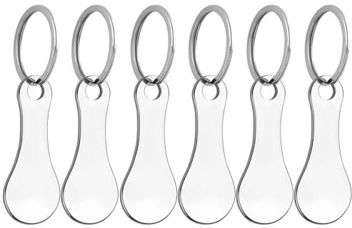 6 Stück Schlüsselanhänger Einkaufschip, Shopping Trolley Token, Stainless Steel Trolley Token, Removable with Key Ring for Shopping Trolley