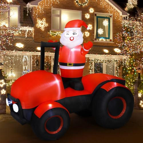 Lewondr Weihnachts-Inflatables, Aufblasbare Weihnachts-Hofdekoration mit integrierter LED-Beleuchtung, 7,8 Fuß wasserdichte leuchtende Rote-LKW-Weihnachtsdekoration, Outdoor-Aufblasbare für Garten