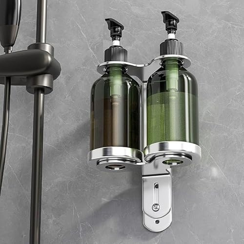 Dispenser Bottle Holder, Wall Mounted Non Perforated Soap Dispenser Bracket, 304 Stainless Steel Bathroom Soap(2 Hole)