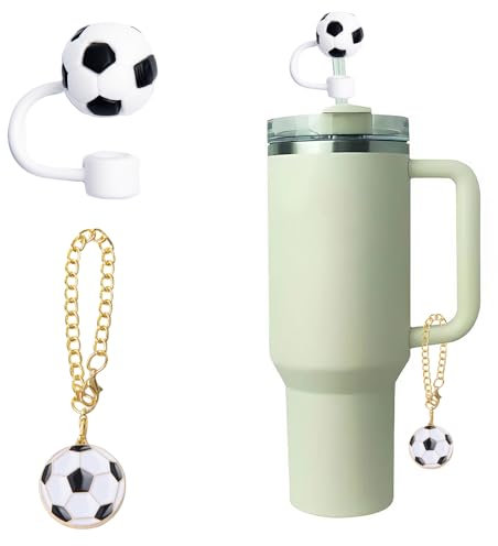 Football Straw Cover Cap for Tumbler Cup Accessories for Football Mad Crazy Straw Topper Tumbler Cup Charm for Cup Tumber Coffee Tea Cup Charms Accessories Cup Decorations for Tumbler 2pcs