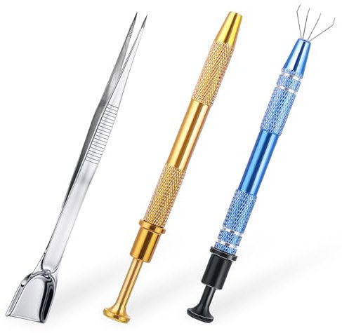 Oruola 3 Stück Piercing Kugel Aufdreher,Piercing Zange,Piercingzange für Kugeln,Juwelier-Aufhebungswerkzeug,Kugelhalter Piercings,Pick Up Werkzeug für IC-Chips,Elektronische Komponenten,Schmuck