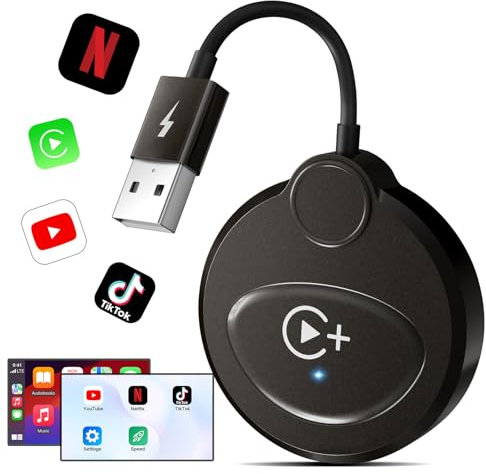 Wireless CarPlay Adapter with YouTube Netflix Tiktok for iPhone, CarPlay Wireless Dongle for Factory Wired CarPlay to Wireless, 5GHz WiFi Auto Connect for Cars after 2016 Compatible with iPhone