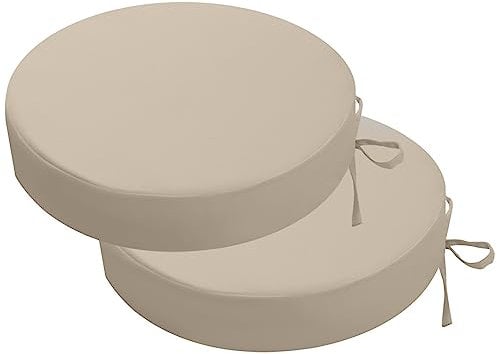 PRIMEPATIO Stuhlkissen Rund für den Außenbereich 2er-Set, wasserdichte Sitzkissen für den Außenbereich, farbechte Terrassenstuhlkissen mit Bändern, Terrassenmöbel, 35x35cm, Beige