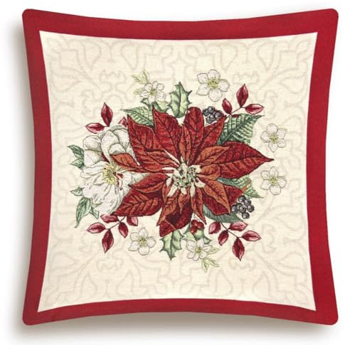 Home of Christmas Kissenhülle Weihnachten 45x45 cm Kissenbezug Gobelin Weihnachtskissen Sofakissen Dekokissen Kissen Reißverschluss (Weihnachtsstern Rot (Glitzernde))