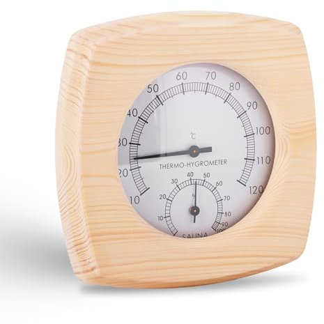 Holz Sauna Thermo-Hygrometer, 2-in-1 Quadratisches Thermometer und Hygrometer, Holz Luftfeuchtigkeitsmesser Whirlpools Zubehör, Hohe Genauigkeit, Sauna Zubehör Hygrometer für Saunaraum Dampfbad
