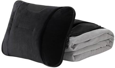 LNZKX Auto Reisedecke für Ford Everest/B-Max/C-Max/Ka/Cougar 1999 2000 2001 2002 2003, 3 in 1 Tragbarer Weiche Warme Wichtiges für Fernreisen Lordosenstütze Kissen,Black