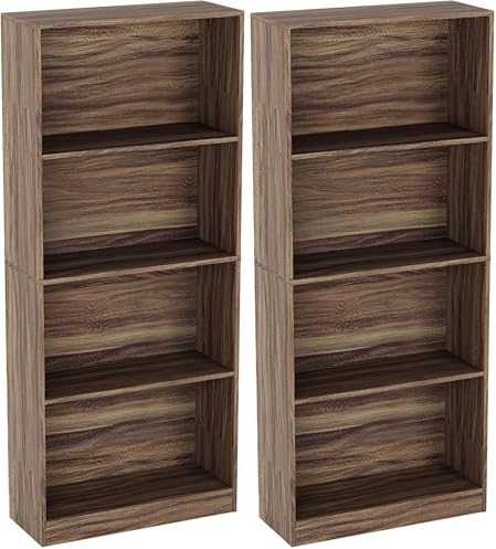 Vida Designs Cambridge 4 Tier Large Bookcase, Walnut Wooden Shelving Display Storage Unit Office Living Room Furniture (Pack of 2)