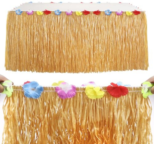 275cmx75cm Hawaii Party Tischdecke,Hawaii Tischröcke,Hawaii Deko,Luau Tischdeko Partyartikel,Hawaiian Grass Table Skirt,Sommerparty Deko
