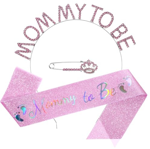 YUXMU Mom to be Baby Shower Decorations, Schärpe Tiara und Brosche Set für werdende Mütter, Partydekorationen für Neugeborene Geschenk, Stirnband für neue Mütter Partys Geschenke