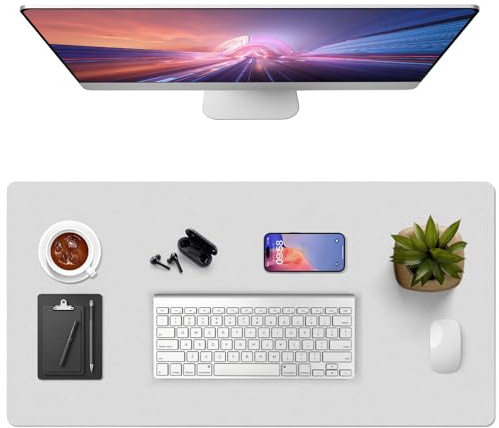 Vicwe Schreibtischunterlage, 43x120 cm Wasserdichte Schreibtischunterlage aus PVC-Leder, Multifunktionales Office Mousepad Laptop Schreibunterlage, Tisch-Schutz Unterlage für Büro/Home(Hellgrau)