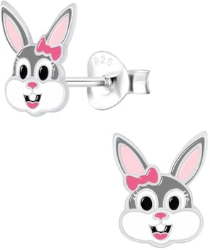 Monkimau Mädchen Ohrringe Bunny | Ohrstecker aus 925 Sterling Silber | Kinderohrringe hypoallergen