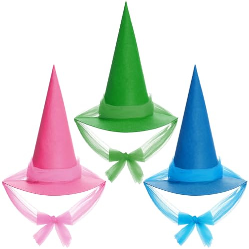 Geyoga Halloween Hexenhut Kostüm Zubehör Frauen Fee Erwachsene Zauberer Hüte mit Tüllstoff für Halloween Party Cosplay Dekoration