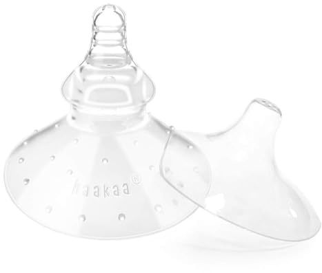 haakaa Nipple Shield Combo für das Stillen Neugeborener, Silikon Nipple Shield für Schwierigkeiten beim Stillen, mit Tragetasche, runde Basis & 24mm Ultra-Thin, 2pc