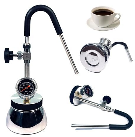 Commercial Milk Frother,120mSteam Boiling Water Frothing Machine with 3-hole Nozzle and Air Pressure Gauge,Stainless Steel,Open Flame and Induction Hob Heating