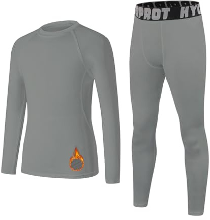HYCOPROT Ensemble de sous-Vêtements Thermique pour Enfant Sport Respirants Thermiques Ensemble pour Ski et Football pour Garçon Séche Rapide Thermique Fonctionnels Set pour Hiver Running Randonnée