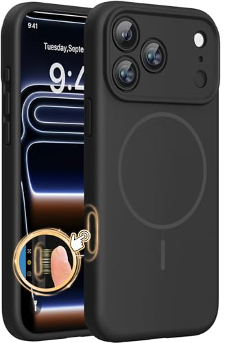Miracase for iPhone 17 Pro Case with MagSafe, Liquid Silicone Case Black | Integrated Silicone Camera Control Cover, 3.0mm Thick Shockproof Drop Protection Phone Case for 17 Pro,Black