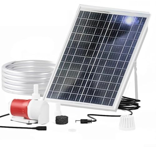 Trayneel Solar Wasserpumpe 25W Solar Wasserpumpe 1100LPH 12V Bürstenloser Motor Inklusive 2m Rohr und Polykristalline Panel High Lift 5m für Gartenteich Brunnen Outdoor