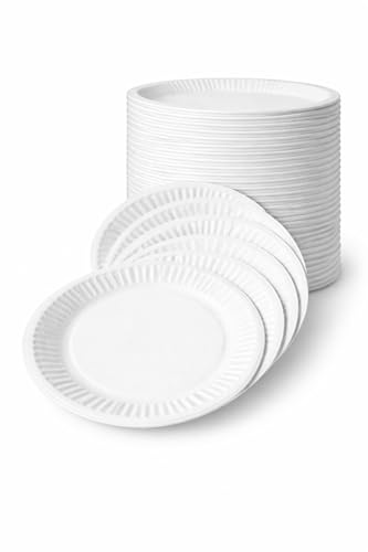 1ABOVE 200 x 9-Inch White Paper Plates | Durable 23cm Disposable Plates Ideal for Parties, Catering, BBQs & Family Events