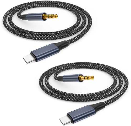 USB C to Aux Cable 1M 2Pack, USB C to 3.5mm Jack Audio Adapter Auxiliary Cord Type C Aux Cable Lead For Car Compatible with iPhone 17/16 /15 Pro Max,iPad Pro,Samsung Galaxy S25 S24 S23 S22,Pixel 9 8