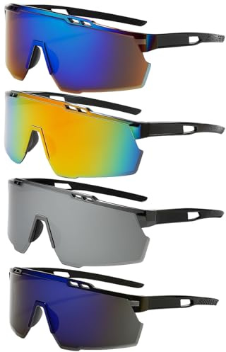 Fahrradbrille Herren, Sport Sonnenbrille Herren, Ski Brille, 4 Stück Sonnenbrillen-Set mit Rot-Silber, Weiß-Silber, Lila-Silber, Blau-Silber Farben, Für Radfahren, Skifahren, Outdoor-Aktivitäten, Abme