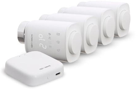 Xanlite - Pack Chauffage Connecté - Passerelle + 4 Têtes Thermostatiques pour Radiateurs Hydrauliques - Installation Rapide - Contrôle Intelligent avec Application - Blanc