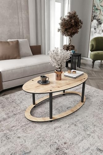 Hanah Home Modern Coffee Table, Oak Color, 60 x 40 x 38 cm | 100% MDF with Compressed Kraft Legs | Stylish Industrial Design for Living Room & Office