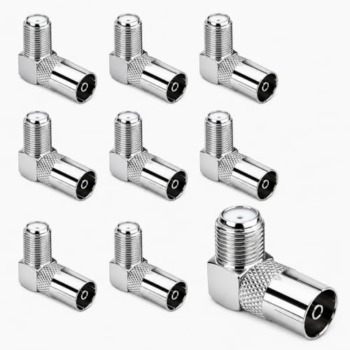 CDQZAIKEJI 10PCS F-Typ Buchse auf PAL Buchse 90 Grad, Antennen Adapter, Koaxial Winkelset für TV, Radio, Sat Kabel, platzsparende Verbindung hinter Fernseher, Heimkino, Wanddose und Wohnung