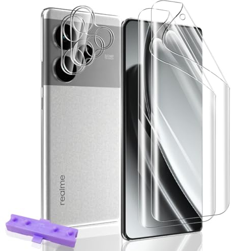 Yiunssy 2 Piezas Protector de Pantalla Para Realme GT 6/6T y Lente de Cámara Cristal Templado 2 Piezas, Anti-Arañazos, Anti-huellas, HD Transparente TPU, Non-Vidrio Templado, Para Realme GT 6/6T