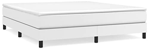 Qnhdfrt Boxspringbett 160x200 cm, Polsterbett mit Taschenfederkernmatratze und Topper, Weißes Kunstleder Doppelbett für Schlafzimmer, Stabiles Bettgestell mit Sperrholzlatten