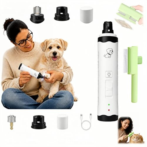 Generico Lima Elettrica per Cani Silenziosa, Lima Unghie Cani Piccoli e Grandi, Lima Elettrica per Unghie dei Cani, Testine Ricambio Incluse (1PC)
