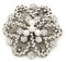 Grande broche vintage en filigrane avec fausses perles en métal doré antique – 7 cm de diamètre, taille unique, Perle, cristal swarovski Fausses perles.