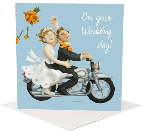 Holy Mackerel motorbike themed wedding card for the happy couple - designed by artist Erica Sturla - 15cm square and blank inside for your message - made in the UK