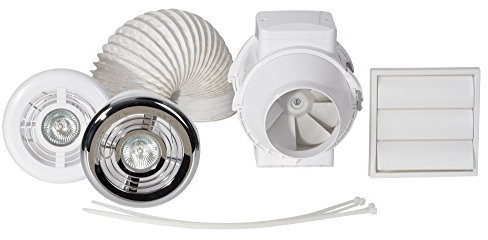 Airflow® Aventa 100mm Timer In-Line Extractor Fan Kit with LED Lamp – Includes 6m Flex Duct, Ties, Chrome & White Grilles, External Grille – 2 Speed, Adjustable Timer - 3 Years Warranty
