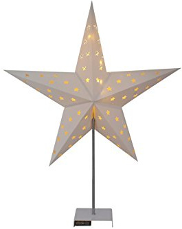 GDWorld Weihnachtsstern auf Metallfuß mit 10 LEDs & Timer Weiß 60 cm