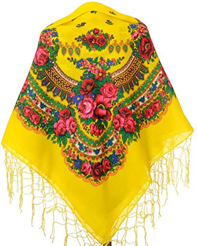 M&K Apparel Damen Gelb Geblümt Acryl/100% Schal mit traditionellem ukrainischem/polnischem/russischem Blumenmuster und Fransen - 77028031, 1981698031