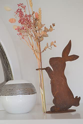 Edelrost Metall Rost Osterdekoration Osterhase Deko Dekoration stehendes Häschen Hase mit Reagenzglashalterung/Halterung Deko-Idee Frühlingsdeko Frühling Rostdeko rostig Gartendeko
