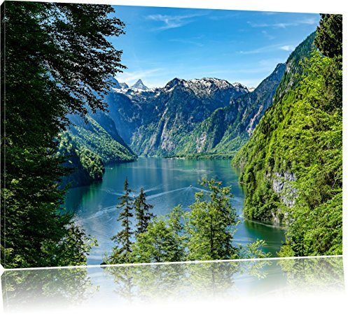 Pixxprint Blick auf den Königssee, Größe: 80x60cm, Leinwandbild, fertig gespannt, Wandbild, Dekoration, Kunstdruck, kein Poster