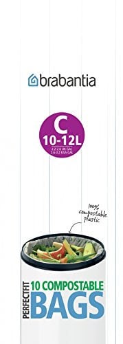 Brabantia Compostable Bin Liners for Food Waste & Organic Composting (Size C/10-12 Litre) Biodegradable Small Bin Bags (Pack of 10 Bags)