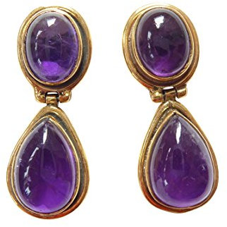 Stilvolle Amethist-Ohrringe lila Amethyst Ohrstecker Tropfen baumelnd Silber vergoldet Handarbeit Unikat Italien festlich Retro Vintage edel Mode-Farbe