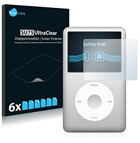 Savvies 6 Stück Schutzfolie für Apple iPod Classic (6. Gen.) Displayschutz-Folie Ultra-Transparent