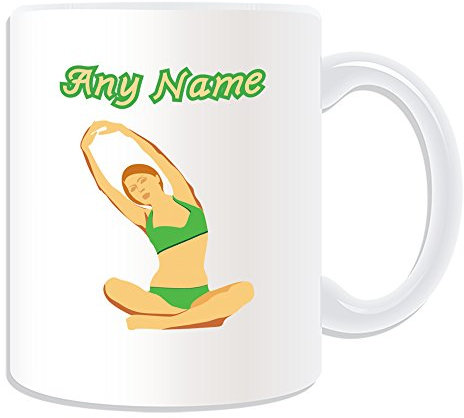 Personalisiertes Geschenk – Yoga Tasse (Sport Design Thema, weiß) – alle Nachricht/Name auf Ihre einzigartige Tasse