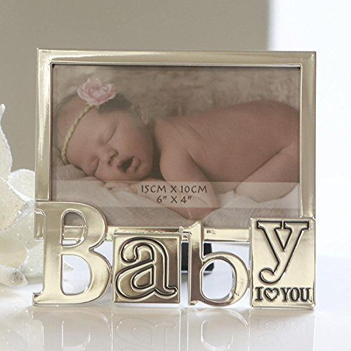 Moderner Bilderrahmen Fotorahmen aus Aluminium silber I LOVE YOU BABY 10x15 cm