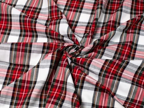 Minerva Crafts Baumwoll-Popeline, Tartan-Stoff, Rot und Weiß, Meterware