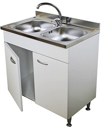 Mobile cucina 2 ante con lavello inox 90, 2 vasche componibile sottolavello